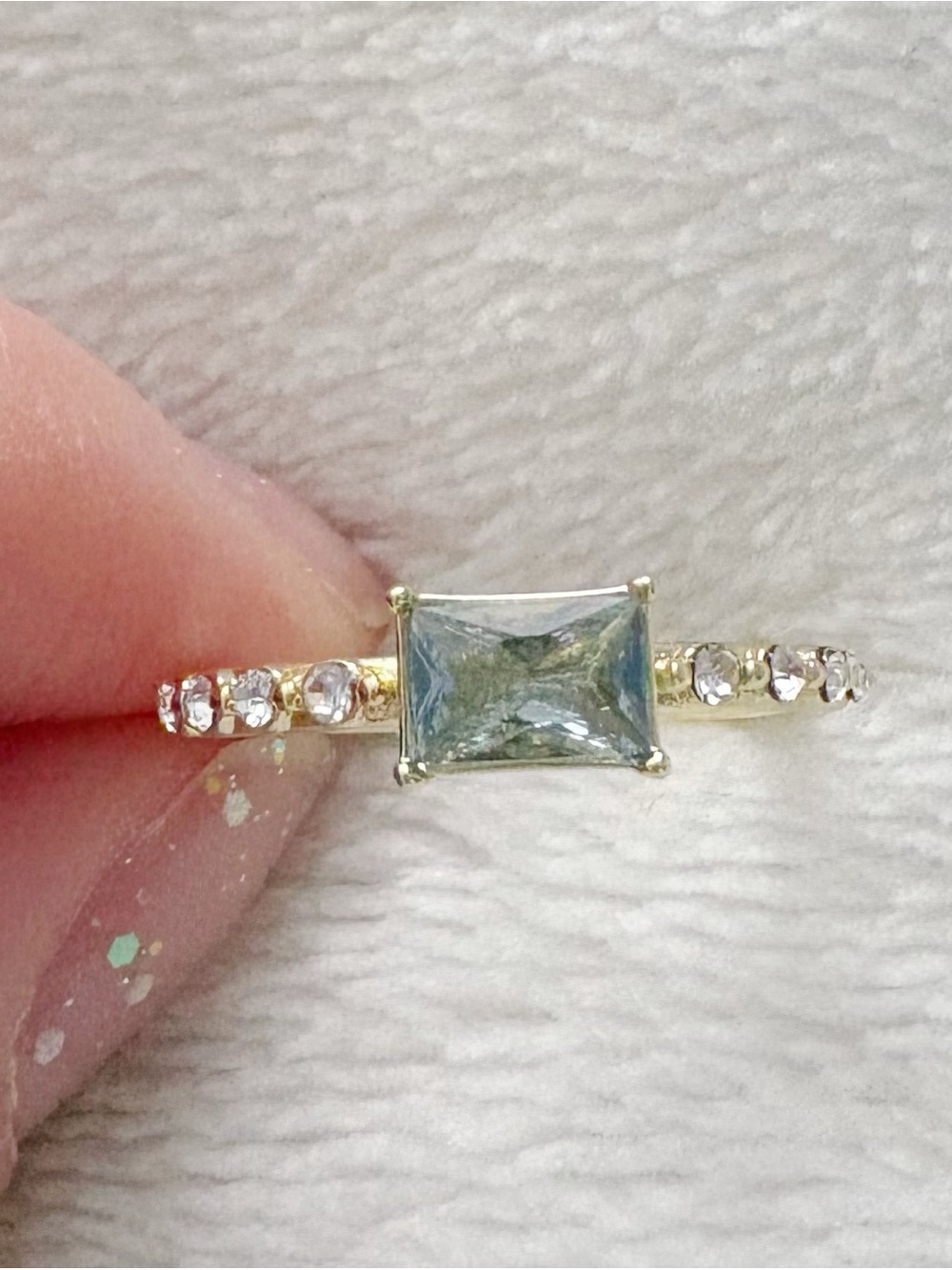 Gold Plated Emerald-Cut Aquamarine Colored Gem Size 5.5 Dainty Jewelry Ring